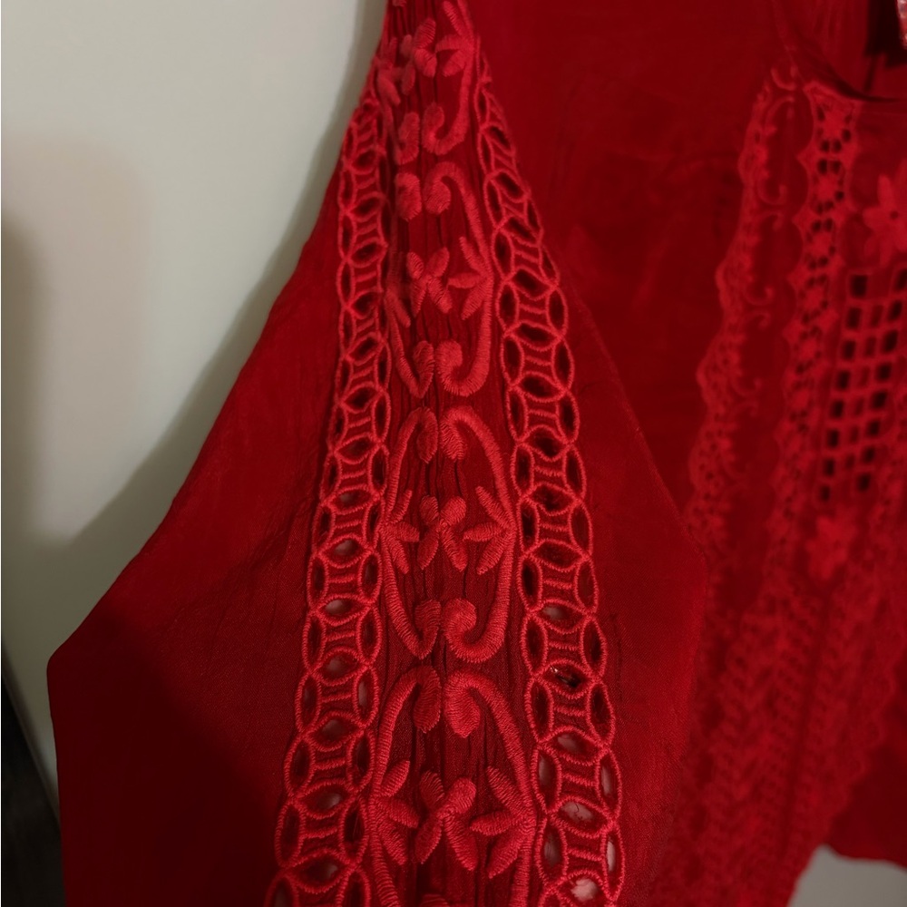 Johnny Was Red Embroidered Tunic Top Boho Chic Lagenlook - Picture 5 of 8